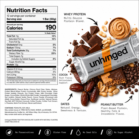 Peanut Butter & Chocolate Caffeine + Protein Bars - Box of 12